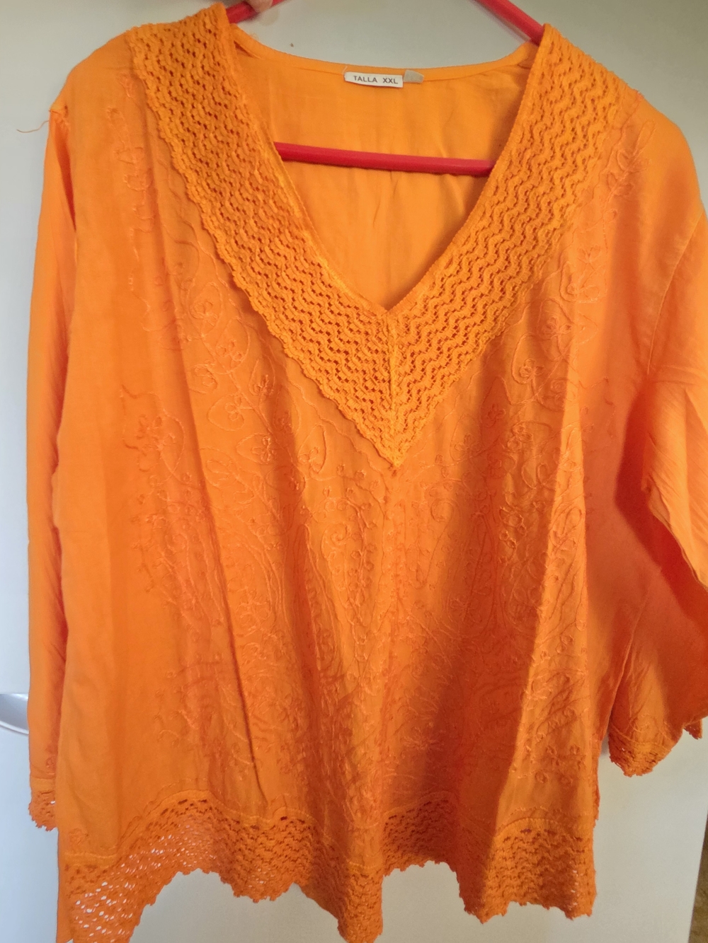 Talla XXL Women's V-Neck Embroidered Tunic - Orange